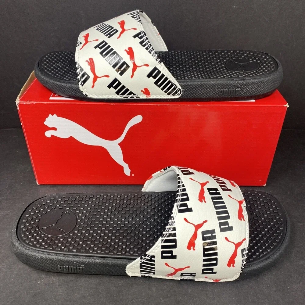 Puma Junior Size 6 Cool Cat Bold Boys BX JR Slide Sandals White Black Red Kid 6C